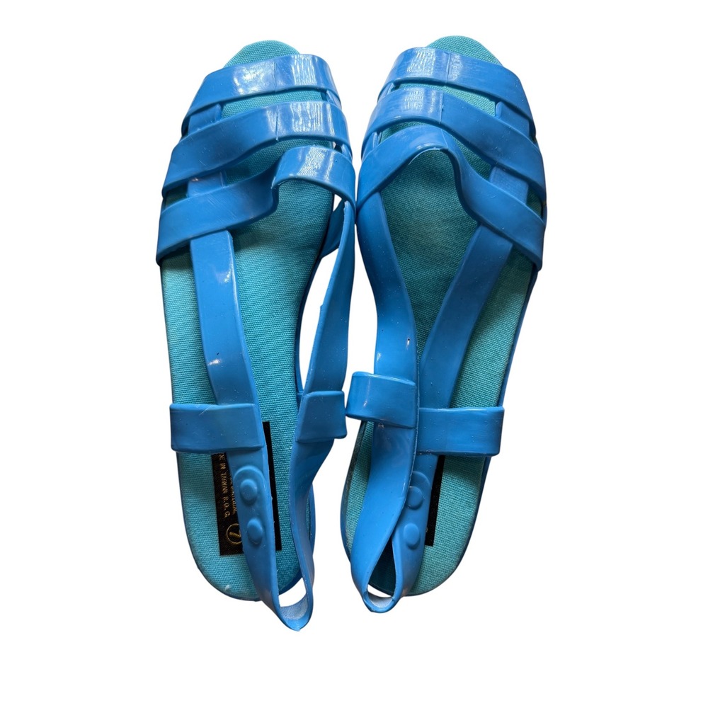 Vintage Golden Step Blue Jelly Fisherman Sandals 90s Y2K Slingback Flat Size 7